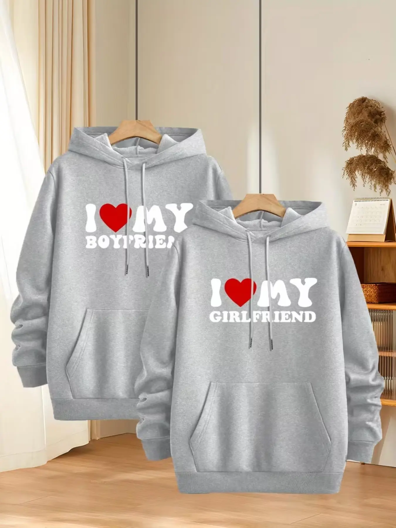 Couple Hoodie Set, Romantic Matching, Durable Polyester Fabric, Loose Fit, Perfect for Gifts, Urban & Outdoor Fashion