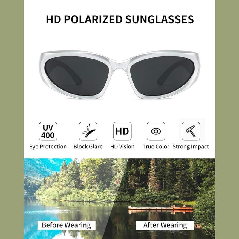 Y2K Glasses & Sunglasses 2000s Retro | Black Rave Party Shades | Futuristic Rimless Wrapround UV400 Polarized Sunglasses for Women Men | Unisex Sports Fashion Sun Glasses