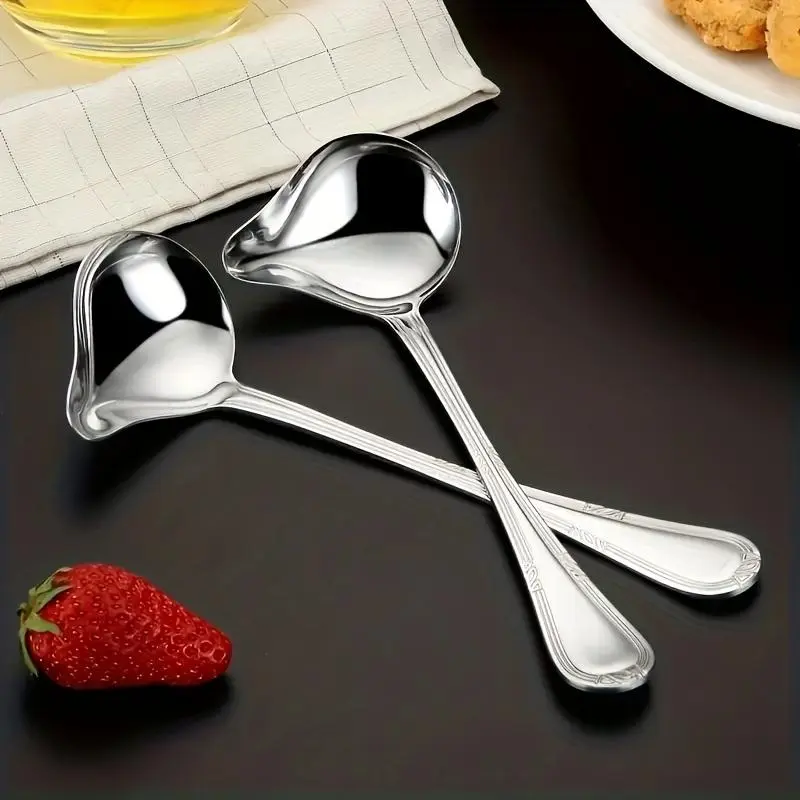 Stainless Steel Sauce Spoon, Meat Sauce Spoon with Pouring Spout, Reusable Meat Sauce Spoon, Kitchen Multi-Purpose Meat Sauce Spoon, Catering Service Cooking Tools, Rust Proof Kitchen Additions