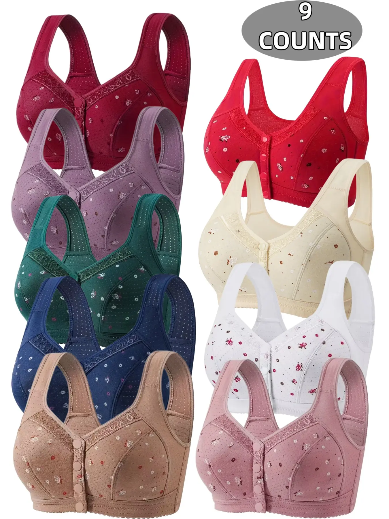 Women's Floral Print Push Up Bra, Soft Comfortable Breathable Casual Bra, Women's Lingerie for All Seasons