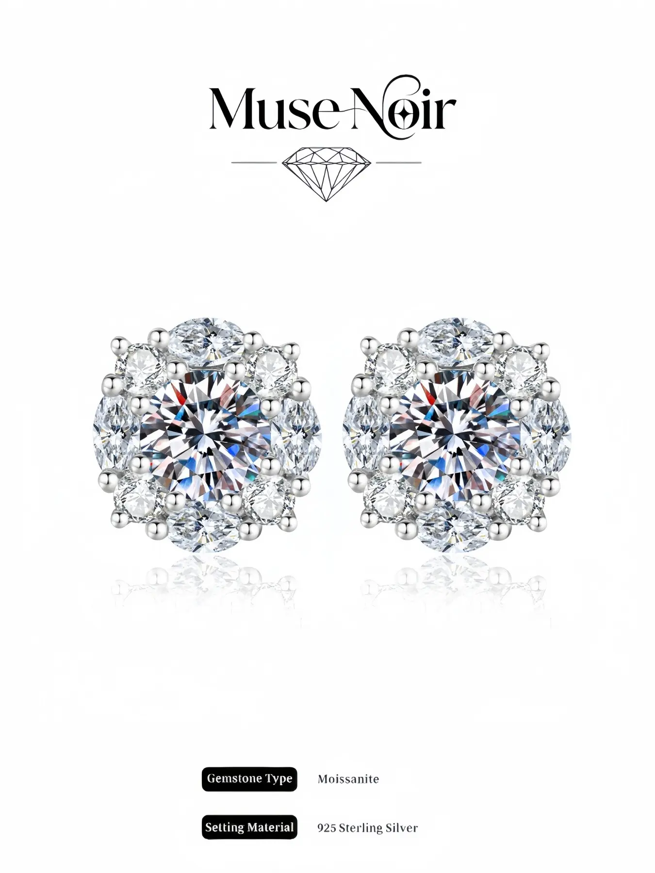 S925 Sterling Silver Cute Sweet Lady-style Moissanite Ear Studs Earrings Jewelry with D-color lab-grown moissanite, ideal gifts for birthdays, wedding anniversaries and Christmas