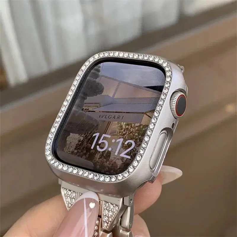 Diamond Case for Apple Watch Ultra 2 49mm 44 45mm 41mm 38mm Shiny Frame for Apple Watch Series 9 8 7 6 5 4 3 SE Protective Cover