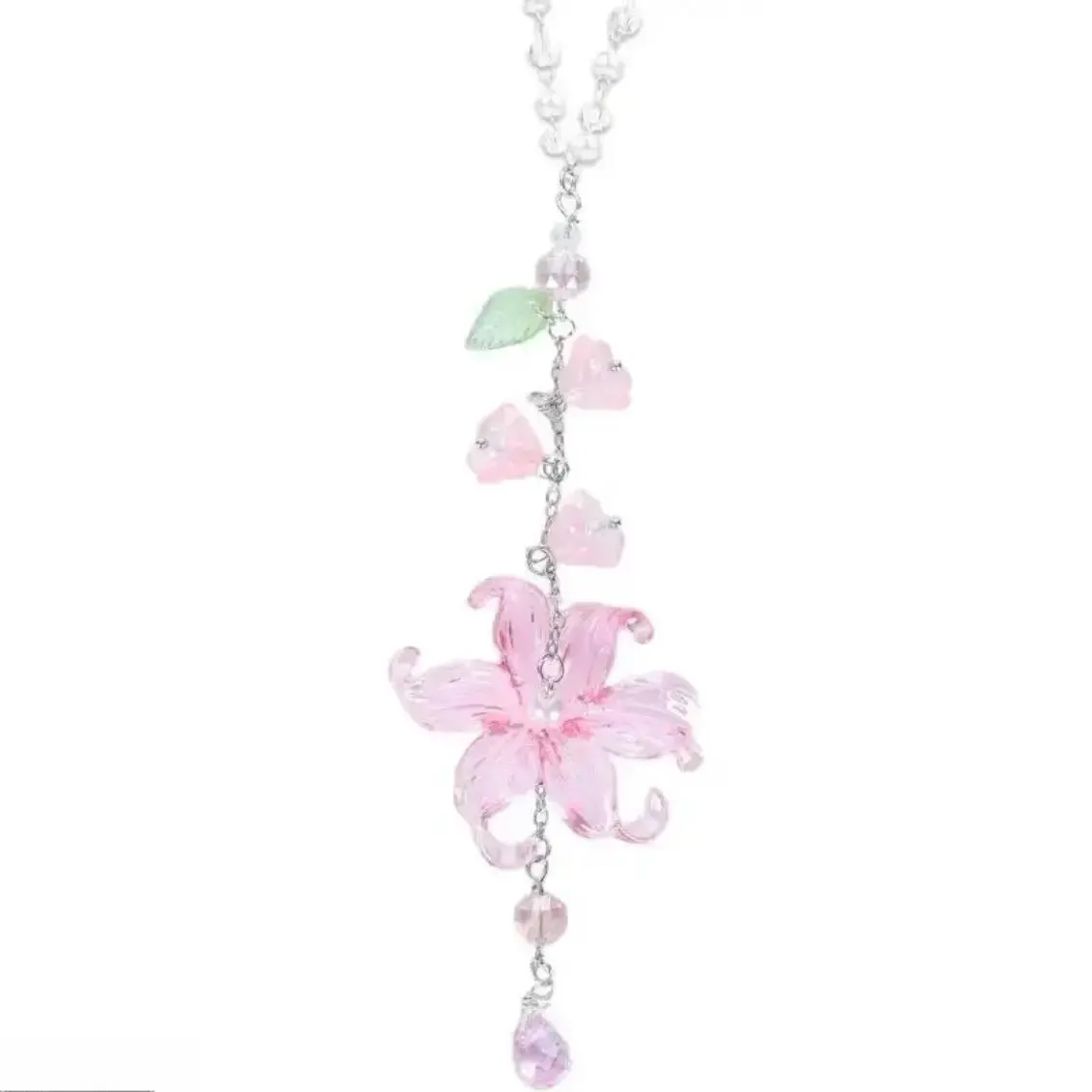 Lily of the Valley Crystal Suncatcher Car Charm, Aesthetic Boho Rearview Mirror Hanging Ornament with Handmade Resin Beads & Lotus Flower Design, Sparkling Light Catcher Car Interior Decor, Cute Lucky Gift for Women Men, Daily Drive Accessories