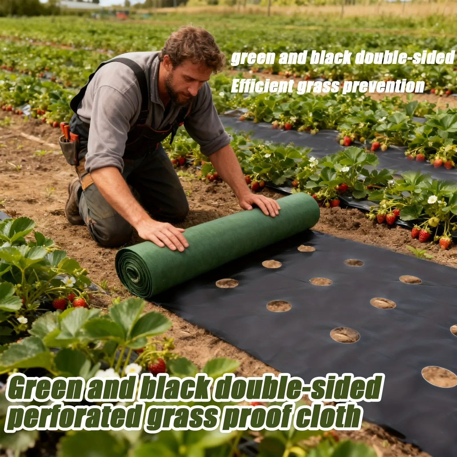 Sturdy Double-layer Weed Control Fabric, Green & Black Permeable Landscape Cloth, Breathable Anti-grass Barrier Mat, Wear Resistant Garden Ground Cover, Blocks Weed Growth, Great for Flower Beds, Yard Paths, Farm and Outdoor Landscape Maintenance