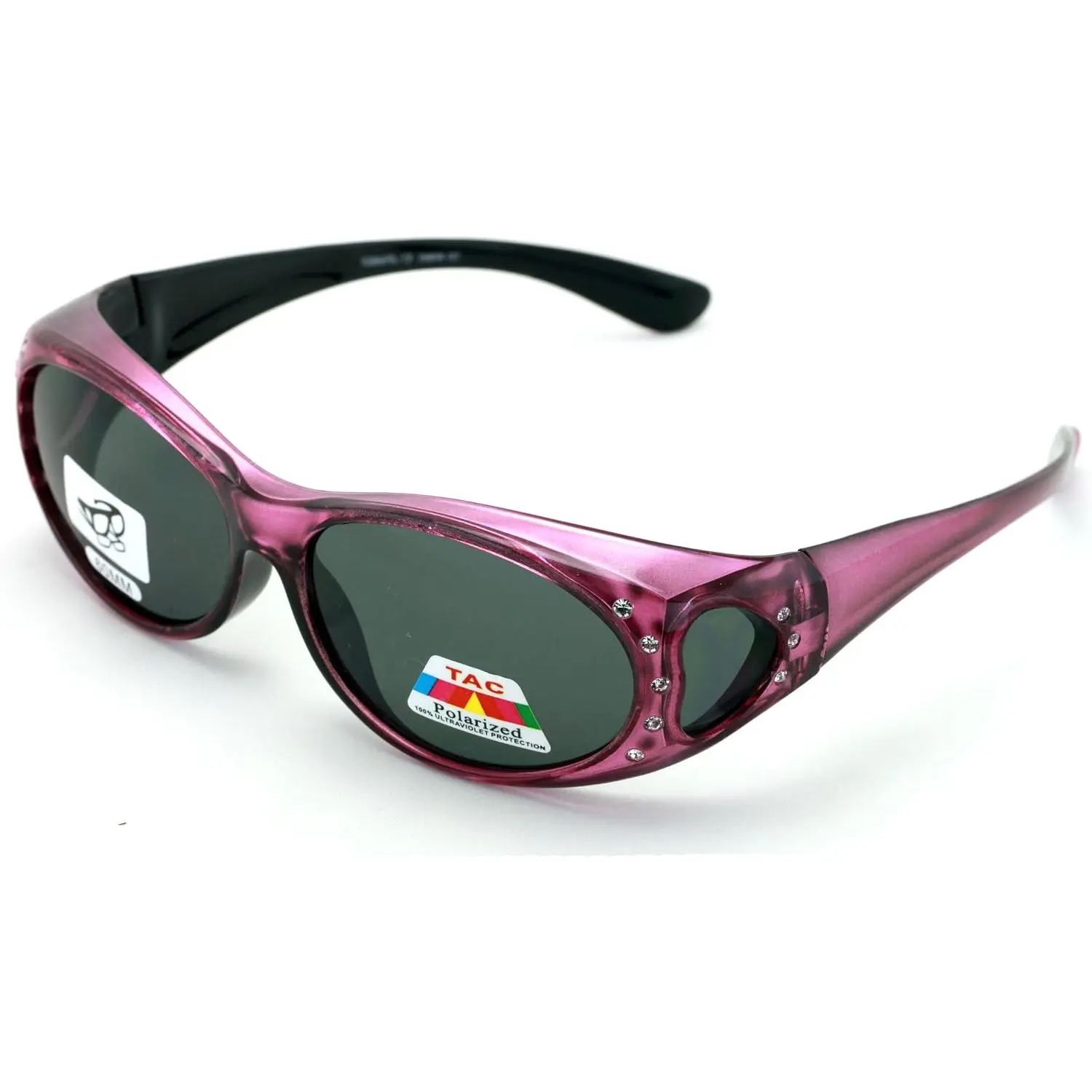 Womens Polarized Fit Over Glasses Sunglasses Rhinestone Rectangular Frame Temple Heart 60mm