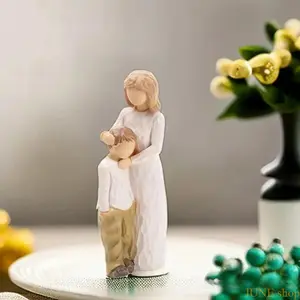 HavenThread Modern Desktop Mother And Son Resin Figurine Set, Collectible Decorative Sculpture Designed For Living Room Interior Layout, Timeless Home Tabletop Ornament And Meaningful Present Selection For Mother’s Day Celebrations