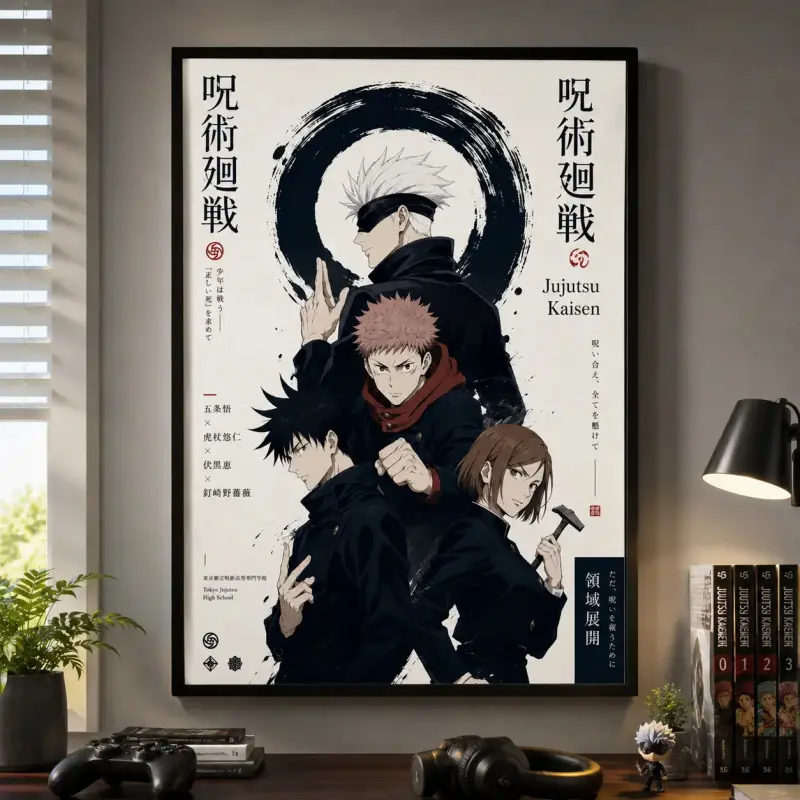 Jujutsu Kaisen Satoru Gojo Minimalist Graphic Print Poster, Anime Decor for Bedroom Decoration, Ideal Gift for Anime Fans