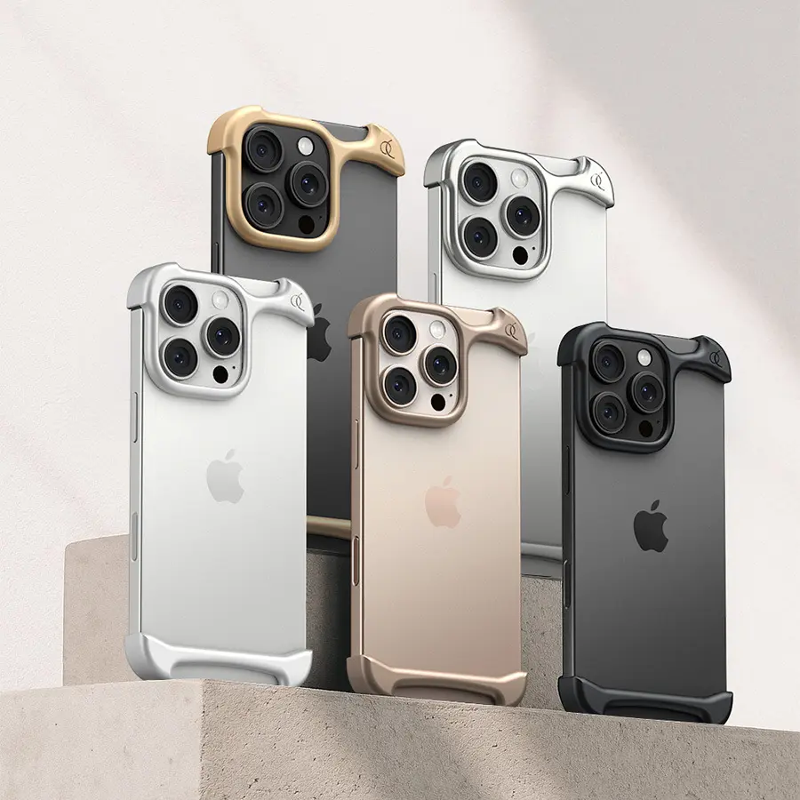 Aluminium Arc Stylish Phone Case for iPhone 17,16,15,14 Pro Max - 4-Corner Anti-Drop Protection, Frameless Pulse Bumper, Shockproof Minimalist Borderless Casing, Europe and America Style Mobile Accessory