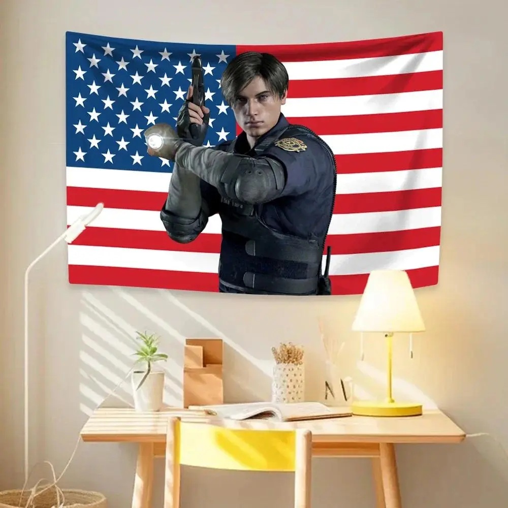 Leon Kennedy American Flag Hippie Wall Hanging Photo Backdrop - Lightweight, Wrinkle-Resistant Hippie Home Decor for All Seasons, Anniversary, Christmas Ceremony, Bedroom Dorm Background Cloth Gift