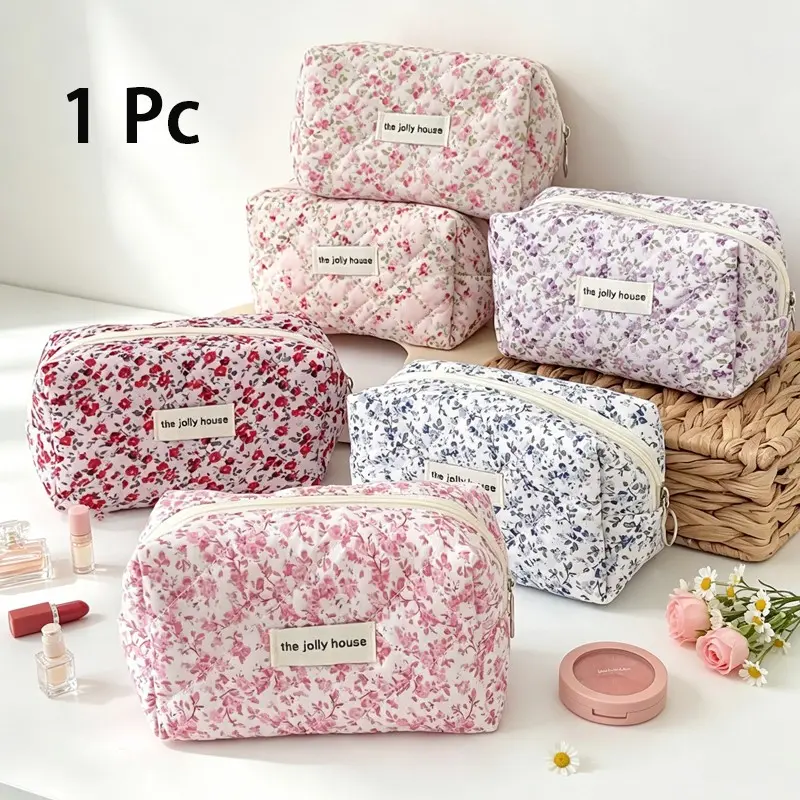 1pc Ditsy Floral Print Makeup Bag Portable Cosmetic Organizer Bag Multi-colored Makeup Brushes Pouch Large Capacity Toiletry Bag Travel Essential, Soft Fabric Beauty Bags Zipper Pencil Case Stationery Storage Bag Pencil Bag Back-To-School Gift