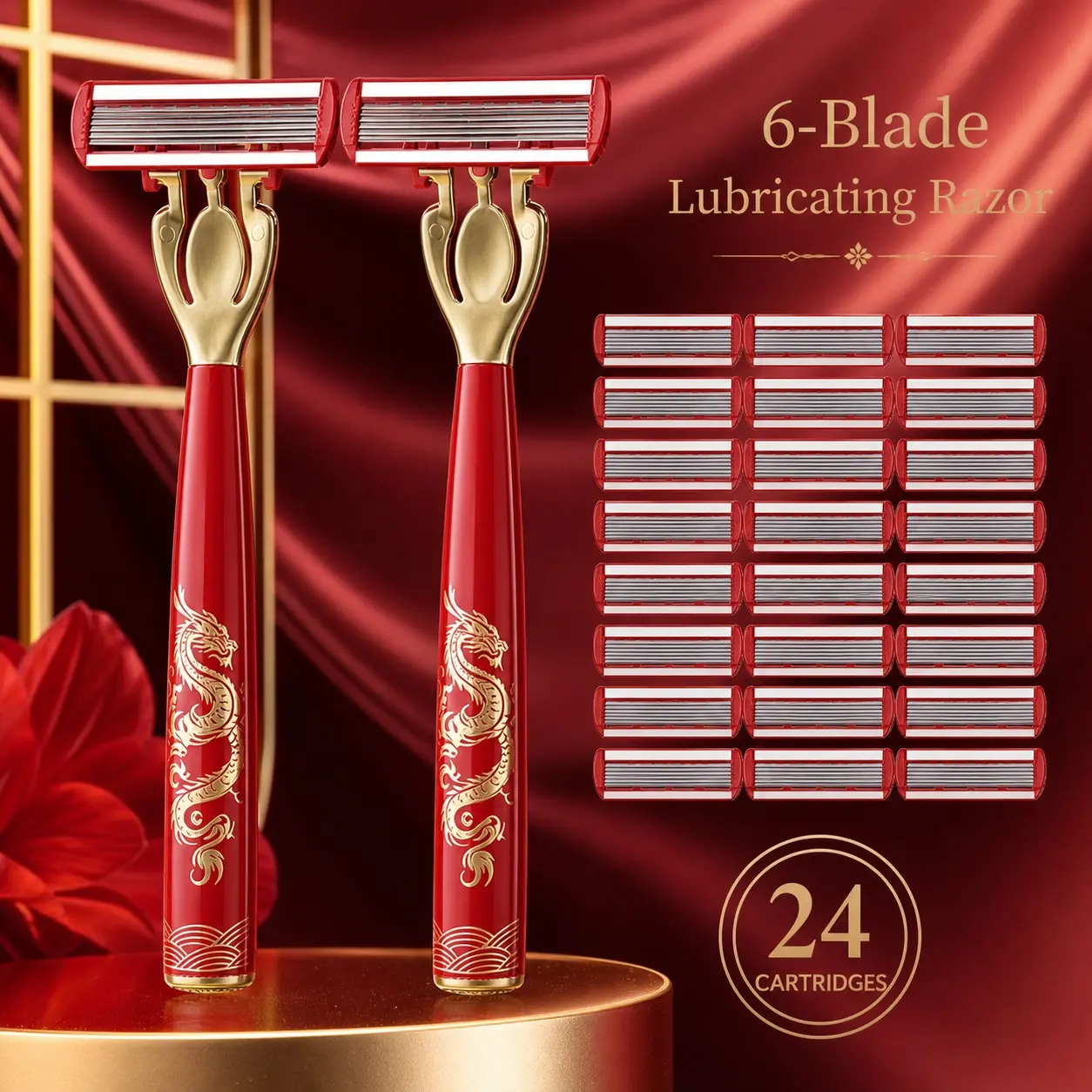Women's Six-Layer Razor Set, 2 Gold-Plated Razors with 24 Replacement Heads, Smooth Shaving, Floating Blade, Metal Handle, Gift Ready