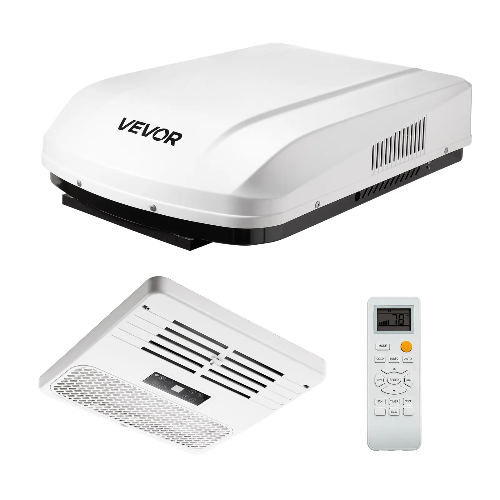 VEVOR RV Air Conditioner, 15000 BTU RV AC Unit, 120V Ducted Rooftop Air Conditioner with Heat Pump Cooling, Variable Speed Easy Install Quiet AC Unit with ADB Button Control Remote Control, White