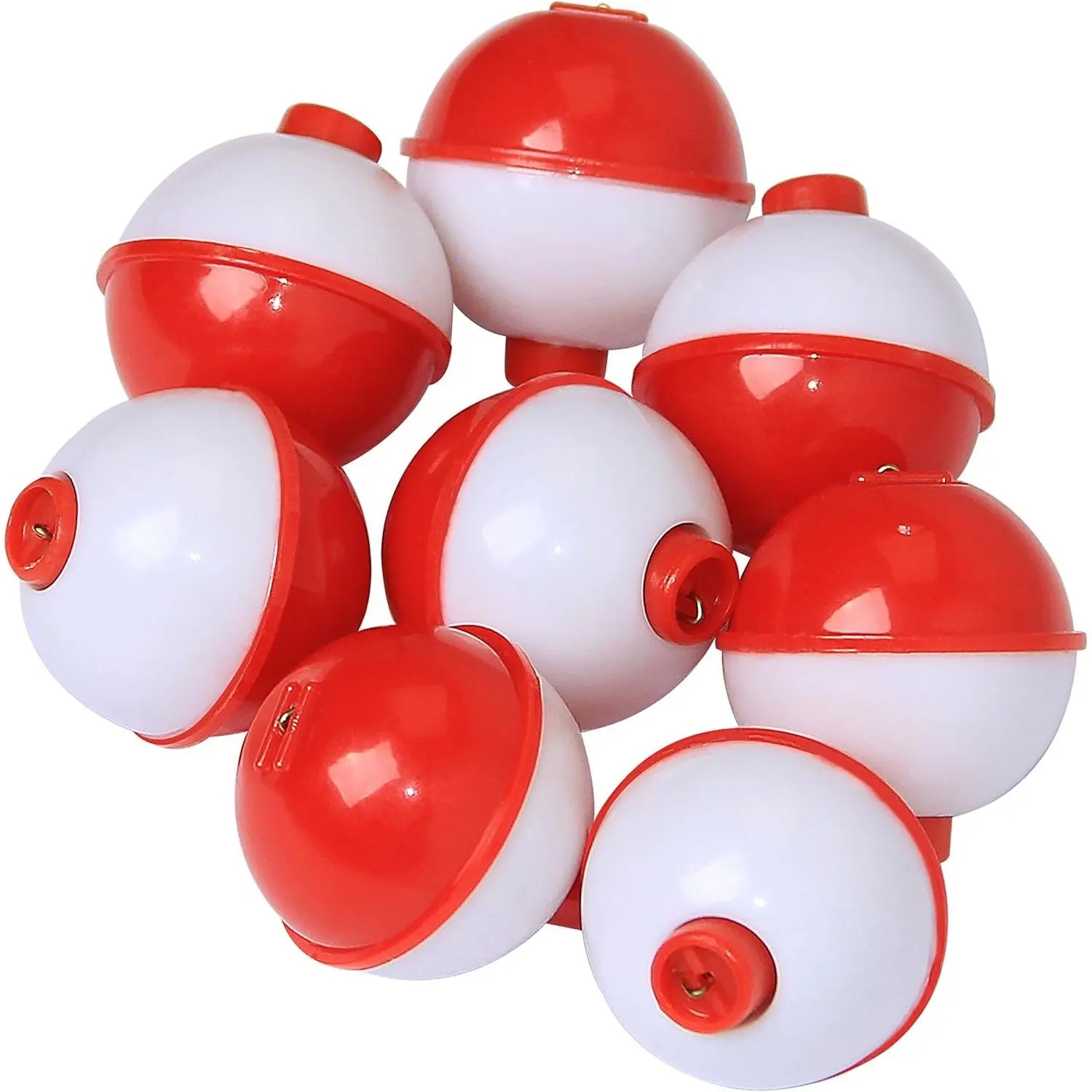Fishing Bobbers Set Snap Hard ABS  Red/White Fishing Floats Bobbers Push Button Round Buoy Floats Tackle Accessories Size: 0.5/0.75/1/1.25/1.5/1.75/2/2.5 Inch