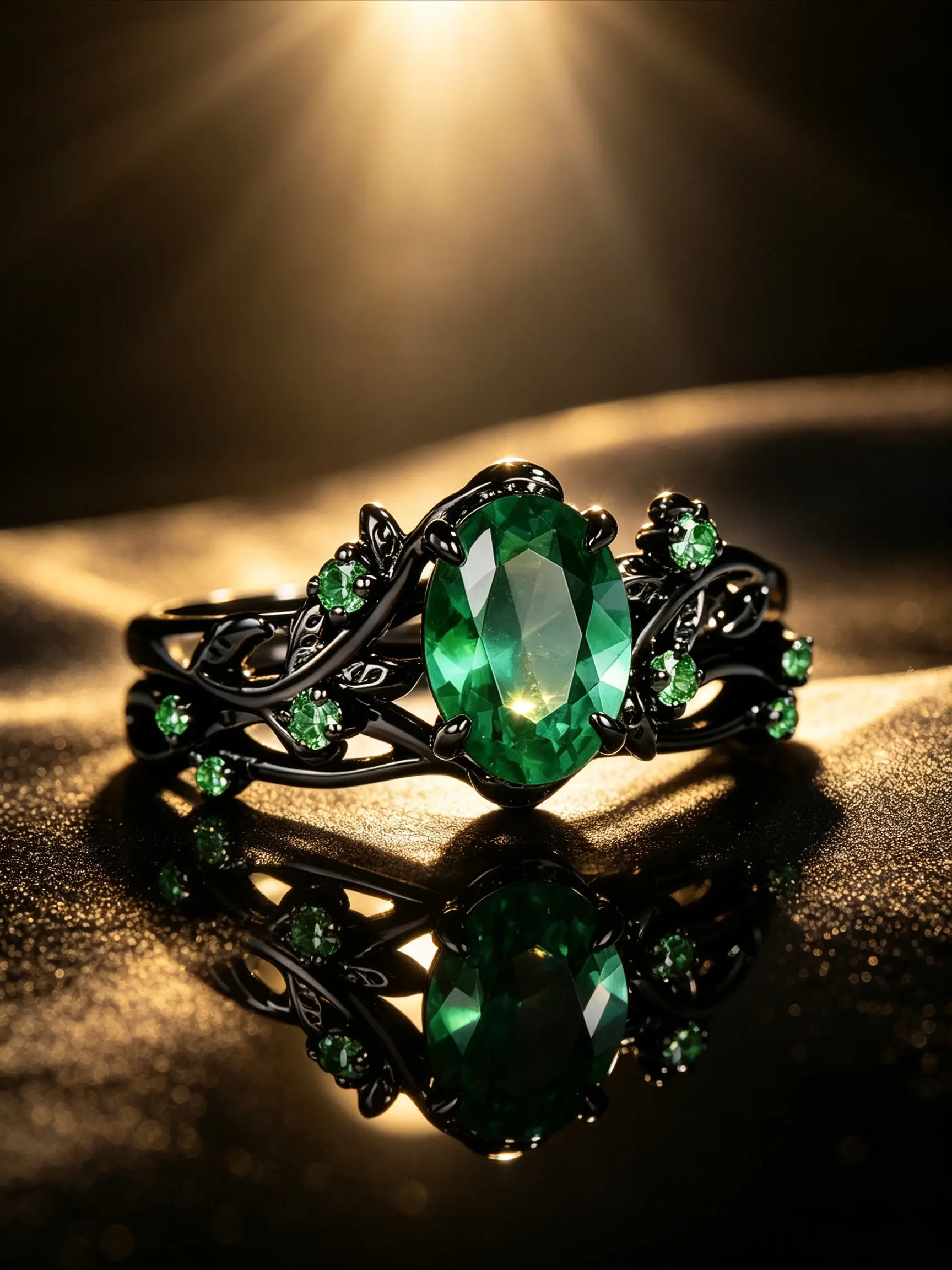 Women Oval Simulated Gem Twisted Branch Stackable Elegant Ring, Black Plating Gothic Floral Vine Split Band, 3 Colors Simulated Ruby/Amethyst/Emerald Option, Dark Vintage Wedding Promise Engagement Finger Jewelry Gift For Her