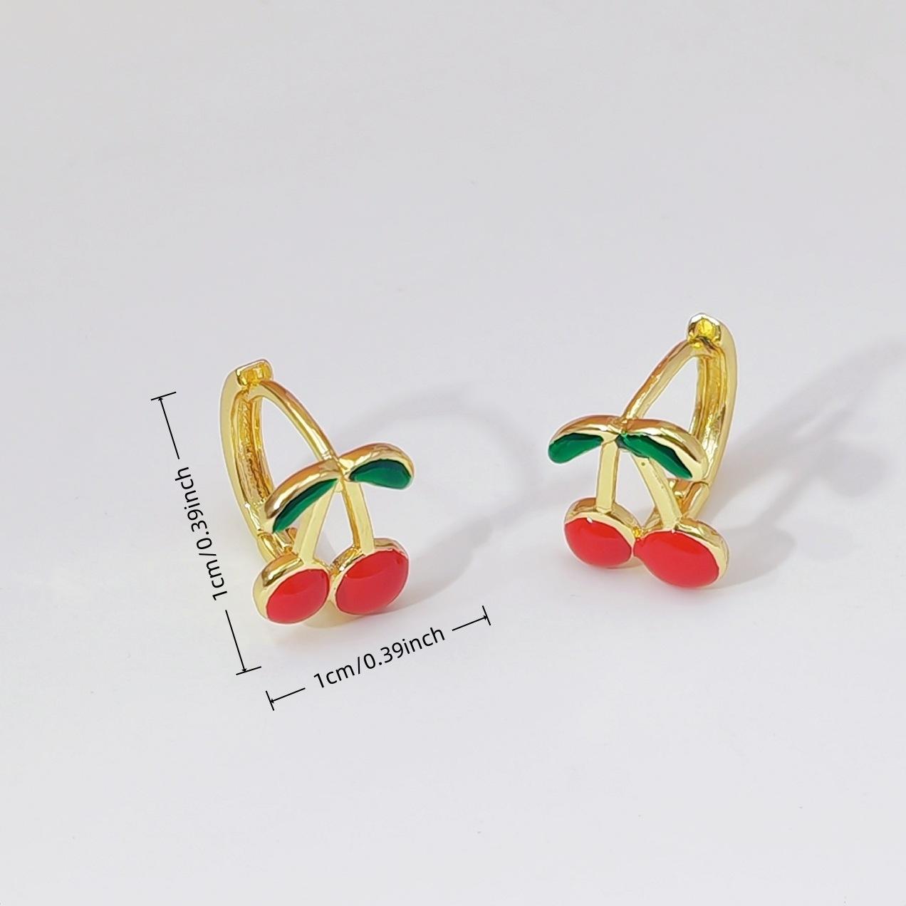 18K Gold Plated Cherry & Strawberry Enamel Hoop Earrings for Women, 3D Stereo Design, Cute Trendy Y2K Aesthetic Jewelry, Lightweight & All-Match for Daily Wear, Dates, Parties & Gift Giving