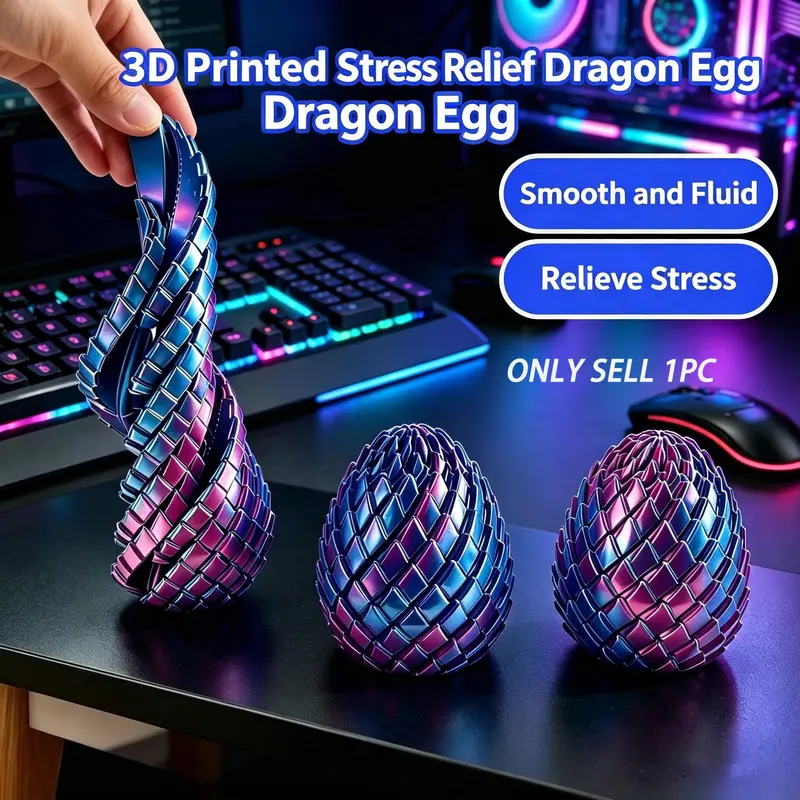 Creative Stress Relief Dragon Egg Toy, 3D Printed Transformable Fidget Toy, Stress Relief Fidgeting, Office Student Anxiety Relief, Fidgets For Anxiety, Magic Smooth Time Killer, Sensory Squeeze Eggs, Pressure Relief Toy, Fidget Item