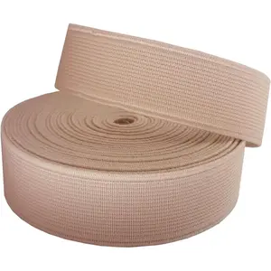 1 Inch 6 Yards Beige Double-Sided Twill Woven Heavy Stretch Flat Elastic Bands for Sewing Pants Waistband