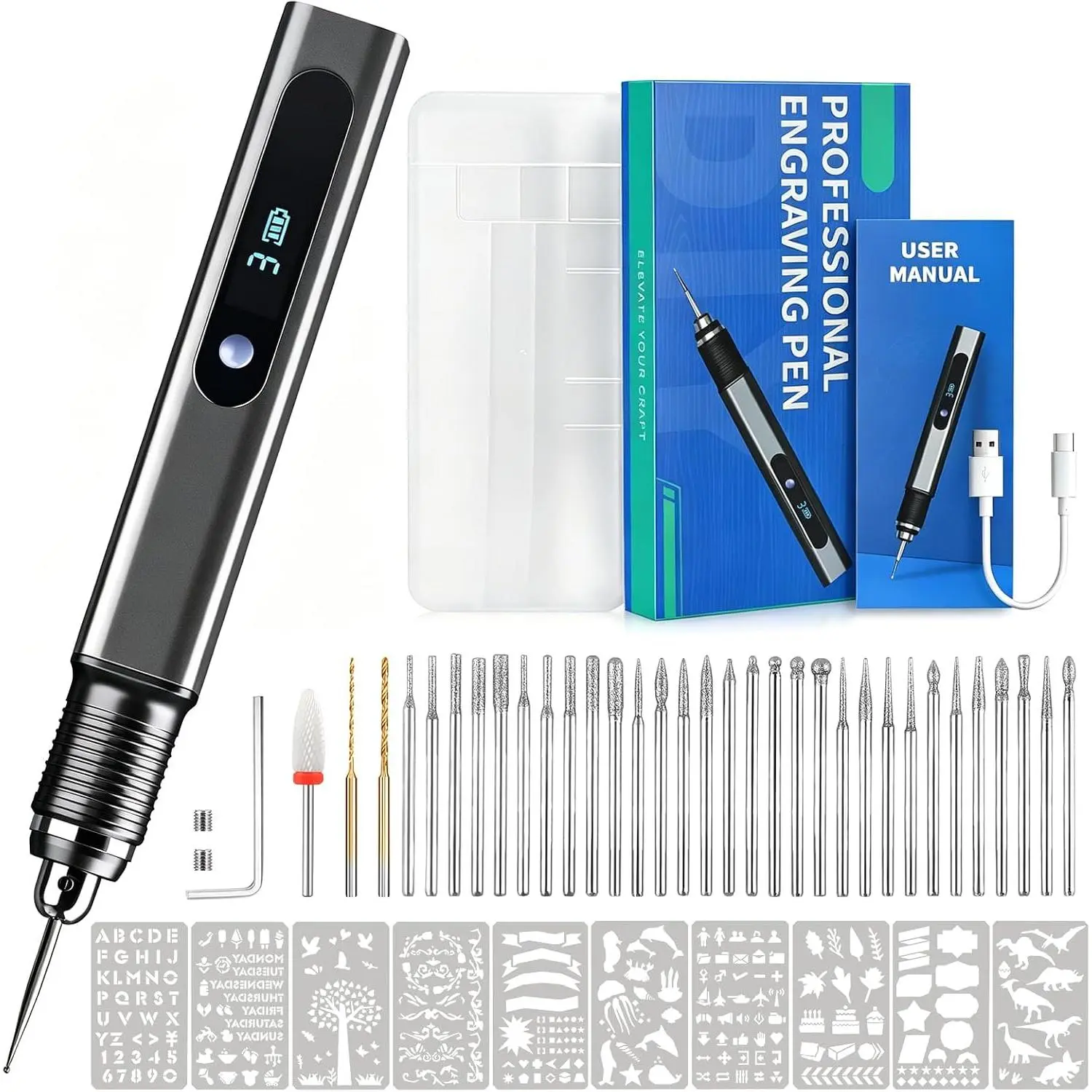 Engraving Pen Kit Cordless Rotary Tool with Carry Case Rechargeable Engraver with  Bits for  Carving Glass , Making,DIY Crafts,Artists and Hobbyists