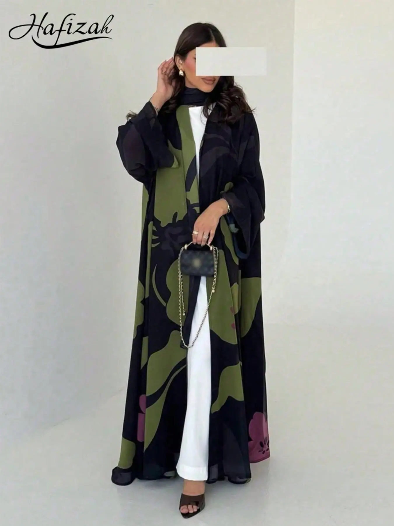 Women's Luxurious Print Robe, Open Front Kimono Style Long Cardigan Dress, Elegant Modest Muslim Clothing, Wide Sleeve Islamic Fashion