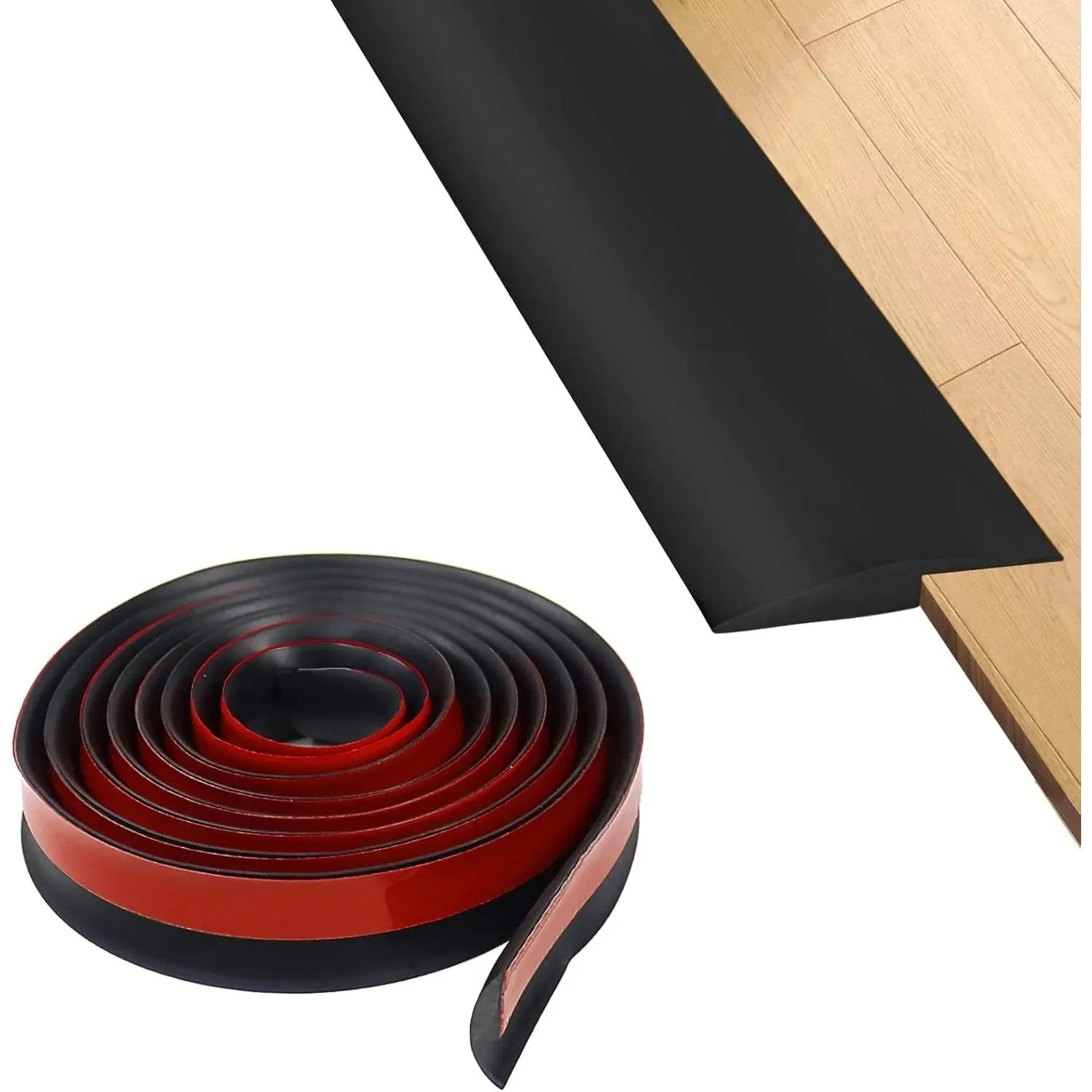 Floor Rubber Transition Strip Self Adhesive Carpet to Tile Transition Strip Edging Trim Strip for Threshold Transitions with a Height Less Than 5 mm/0.2in (Black, 6.56FT)
