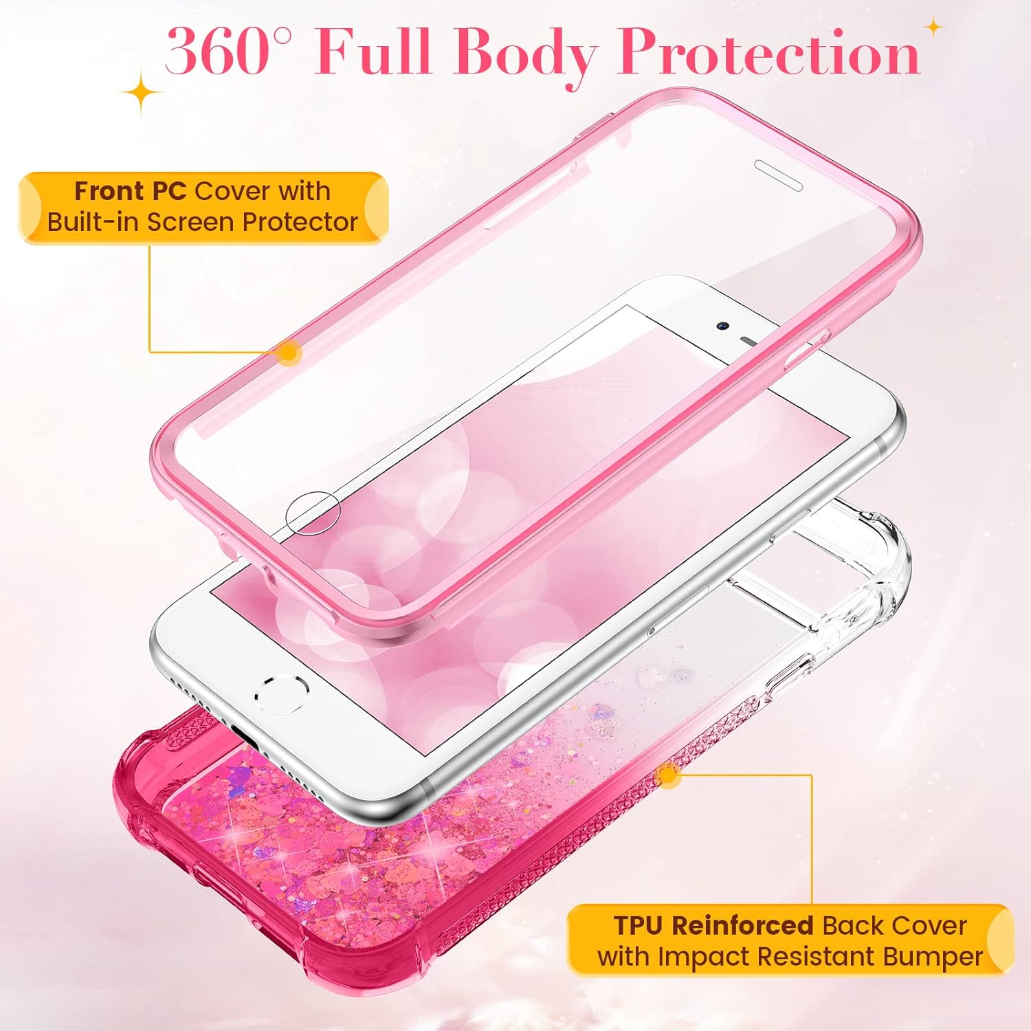 for  6 6s 7 8 Case,  SE 2022 Case, Glitter Full  Rugged with Built-in Screen Protector Shockproof Protective Girls Women Cover for  6/6s/7/8/SE 2020 & 2022 (Gradient )