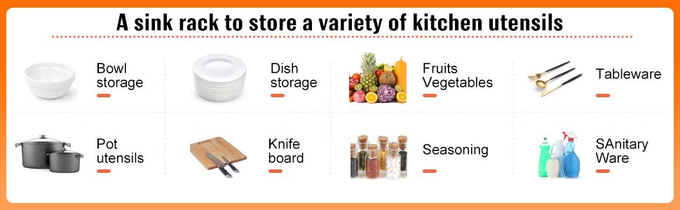 3 Tiers 6 Baskets Over The Sink Dish Drying Rack Extendable (24.8 "-35.4"), Large Dish Drying Rack, Kitchen Cutlery Drainer Metal Storage Counter Rack