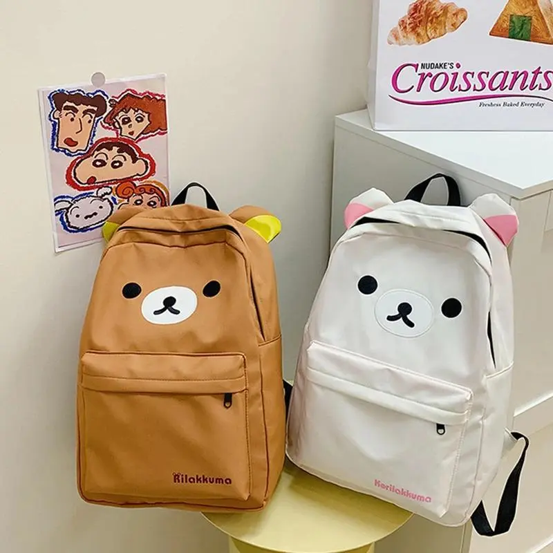 Cute Bear Rilakkuma Backpack Large Capacity Anime Cartoon Backpack Stylish Student School Bag Nylon Shoulder Bags Schoolbag
