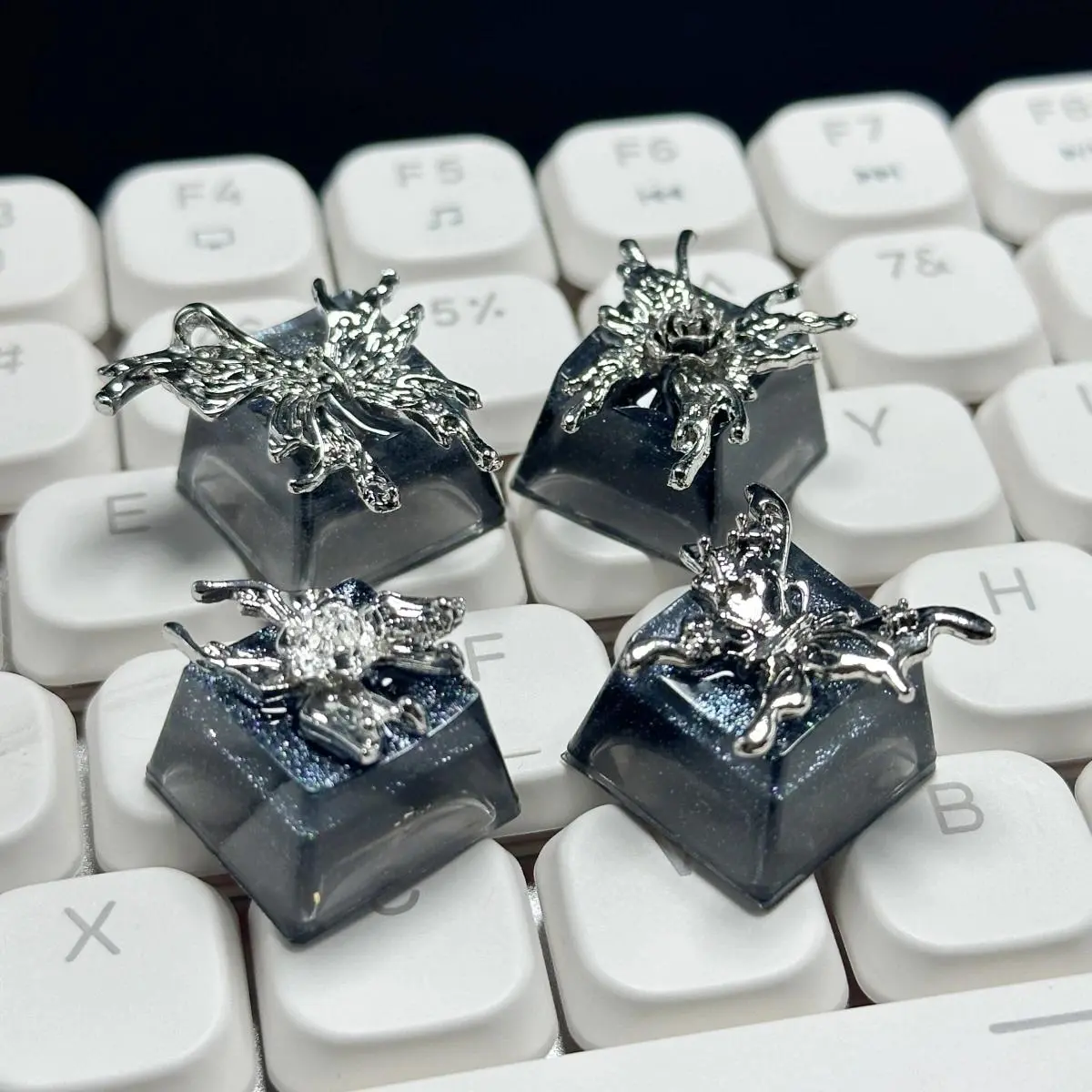 Custom Handcrafted Metal Art ESC Keycaps with Black Butterfly Motif - Customizable OEM Pack for Mechanical KB, Gaming Accent, Art Gift for Gamers
