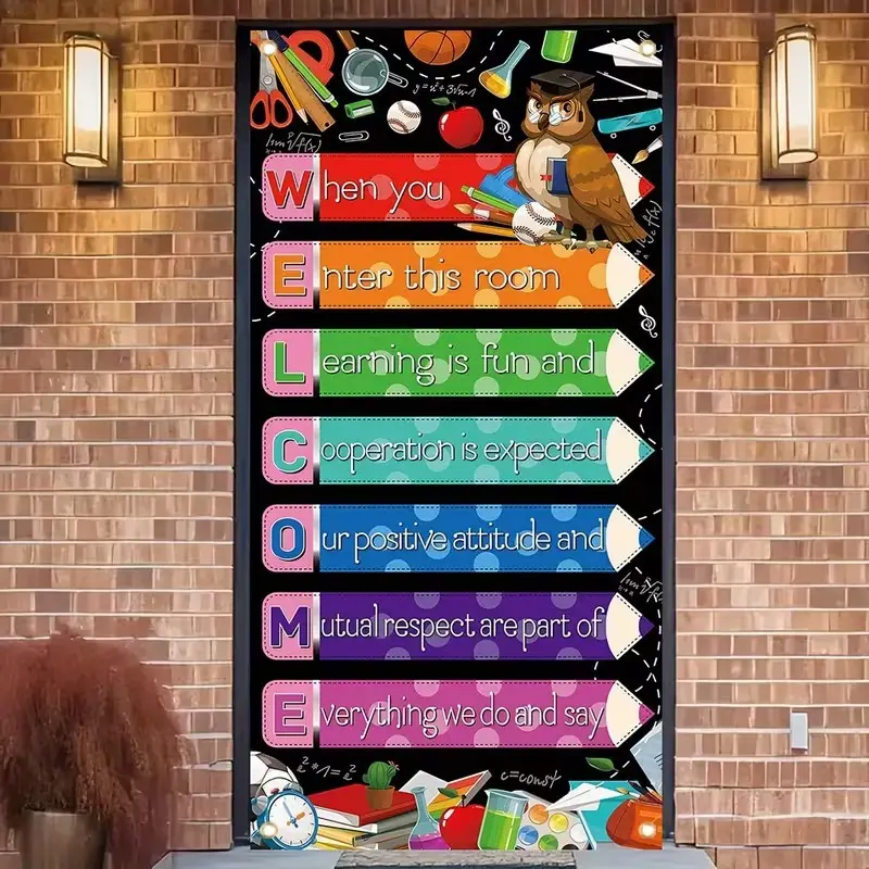 2D Flat Banner Door Cover, School/university Welcome Sign, Educational Theme, Polyester Material, Classroom Decor, Classroom Decoration, No Power Needed
