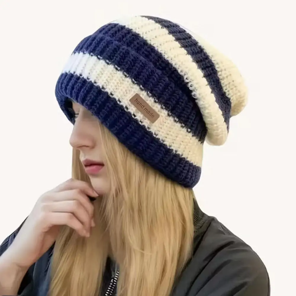 Autumn Winter Warm Comfortable Striped Knit Hat, Fashion Casual Unisex Beanie, Soft Lightweight, Ideal for Outdoor Activities