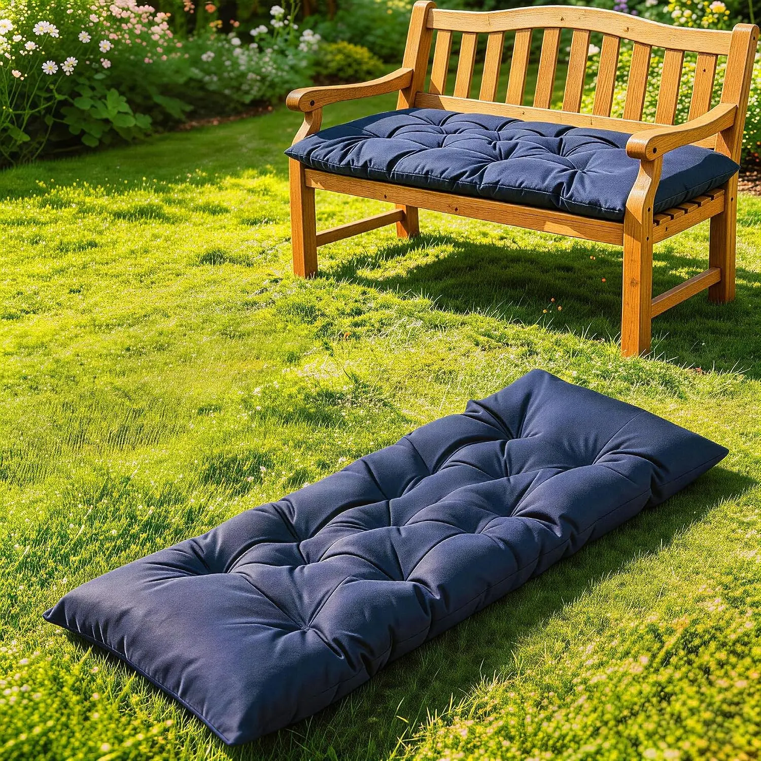 59 inch Waterproof Indoor/Outdoor Garden Bench Seat Cushions,Thicken Patio Bench Soft Rocking Chairs Pad Lounger Seat for Porch Wicker Loveseat Settee (59x19.6x3.9 inch,Navy