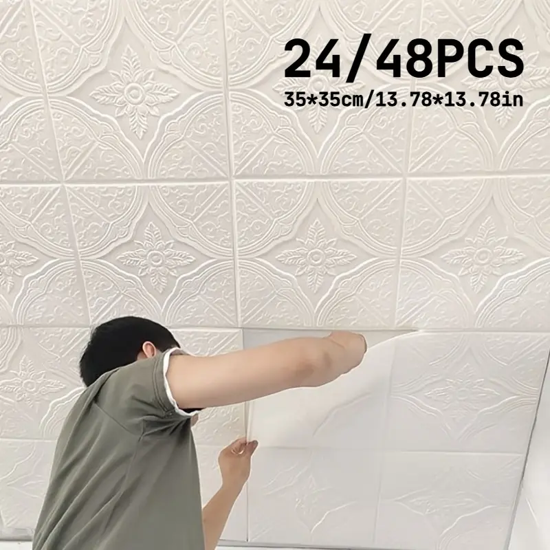 24/48pcs 3D Four-Leaf Clover Wall Stickers Ceiling, Self-Adhesive Waterproof XPE Wall Stickers, Easy to Cut, Clean and Use, for Bathroom Bedroom Background Wall - Anti-Collision Decoration