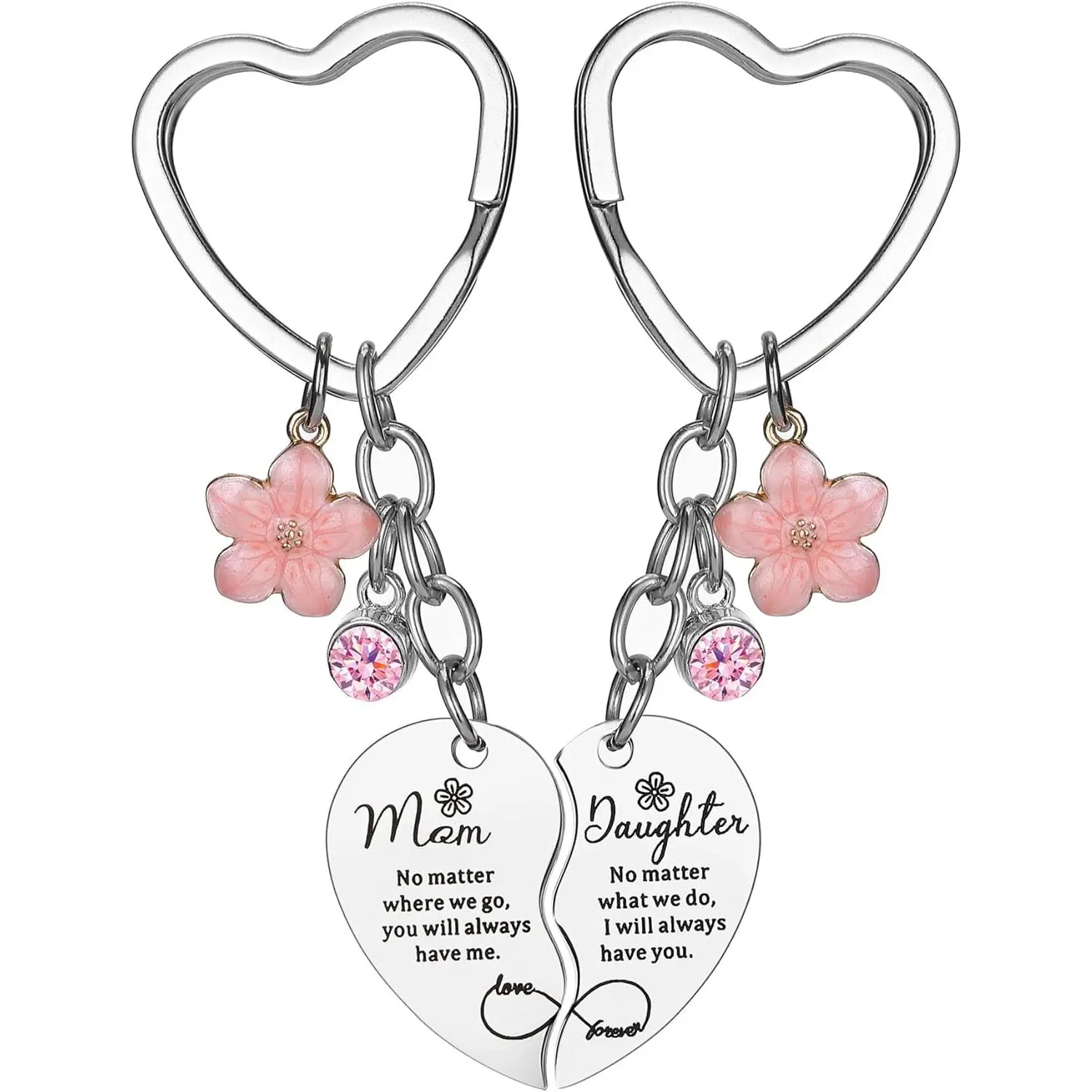 Family Matching Cute Matching Keychains, 2-Piece Stainless Steel Split Heart Keyring with Engraved Quote, Gift for Mom from Daughter (Fashion Costume Jewelry Accessory), Family Matching Keychains