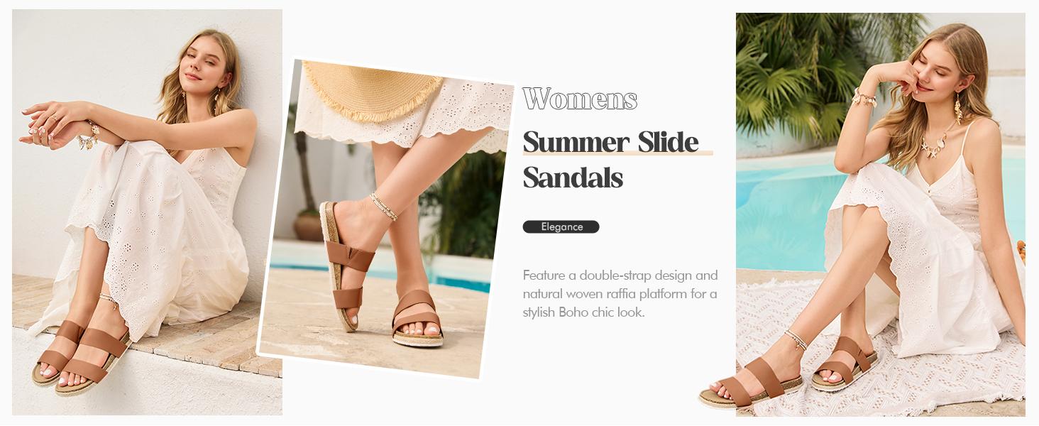 Coutgo Women's Slides Sandals Open Toe Slip On Platform Sandals Footbed Summer Beach Shoes