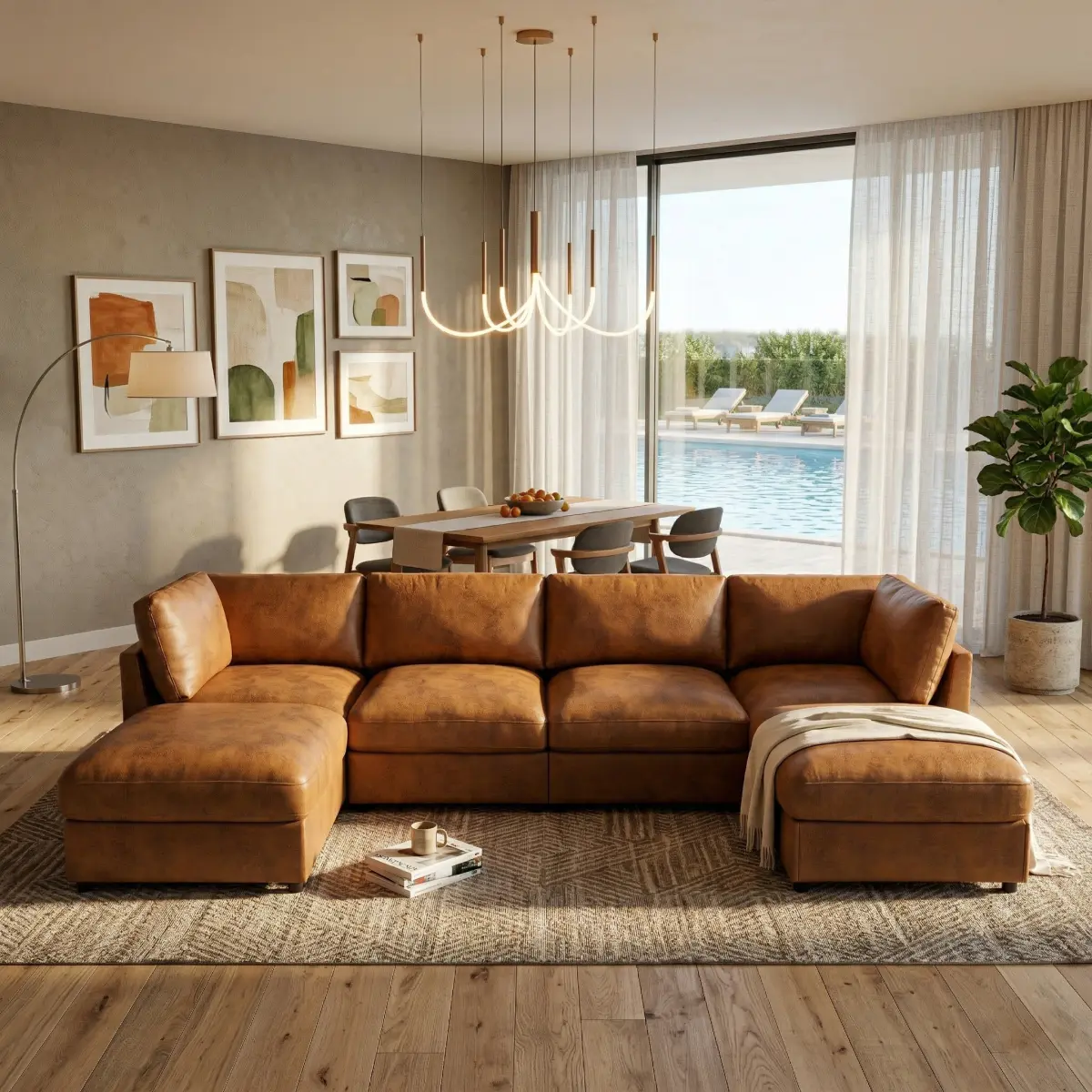 Modular Sectional Sofa Faux Leather – 4-Seater Upholstered Couch with Storage, Scratch-Resistant & Waterproof, Versatile Living Room Set, RR
