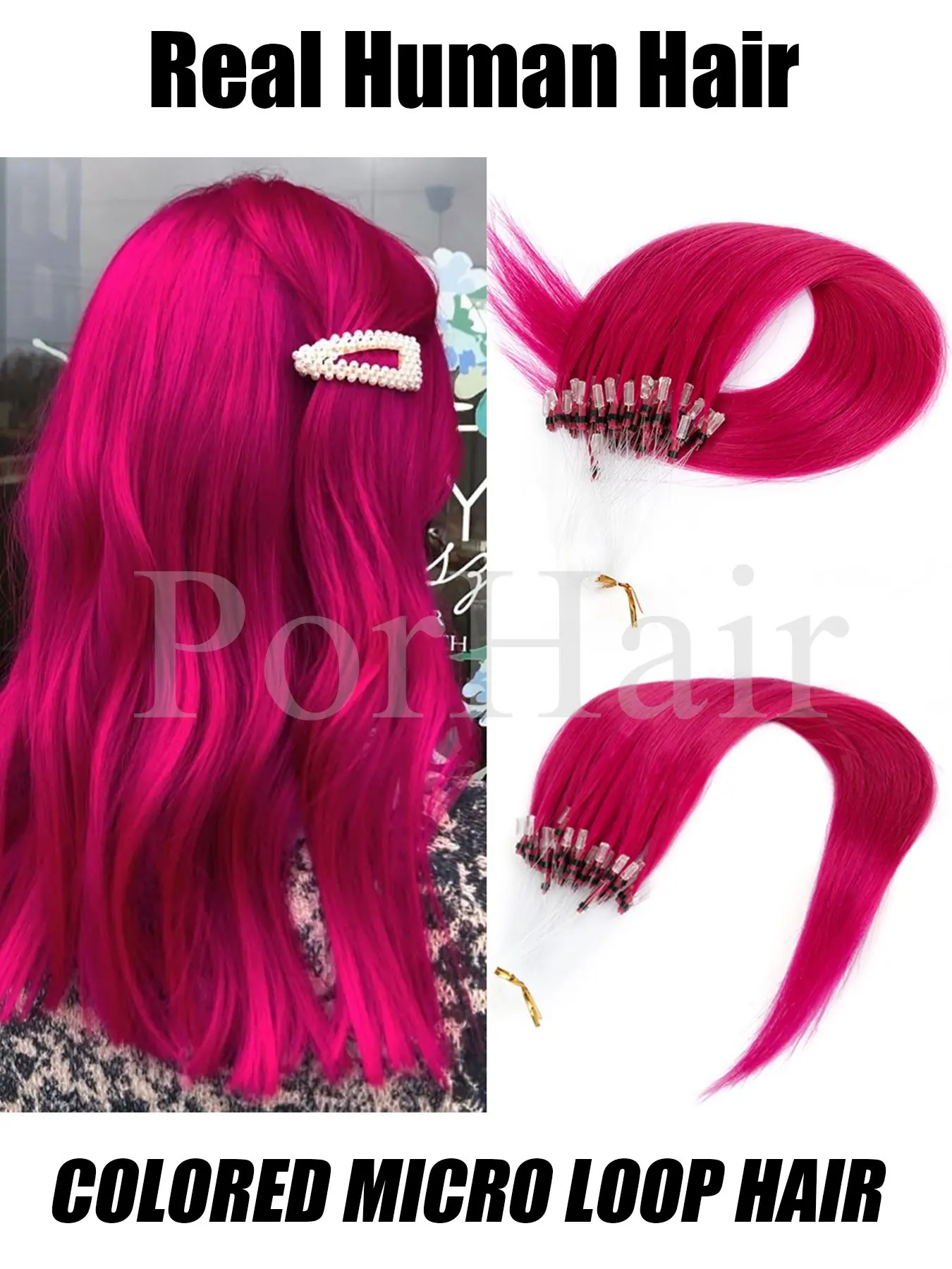 12inches 16inches 20inches Colored Pink Micro Loop Human Hair Extensions Micro Loop Fishing Line Hair Extensions Green Purple Blue Micro Bead Straight Human Hair Extensions 50Strands/Pack Party