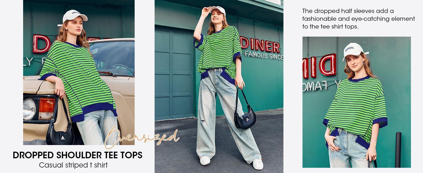 Imily Bela Womens Oversized T Shirts Striped Color Block Cotton Tops Summer Casual Half Sleeve Loose Fit Crewneck Sweatshirts Imily Bela Womens Oversized T Shirts Striped Color Block Cotton Tops Summer Casual Half Sleeve Loose Fit Crewneck Sweatshirts