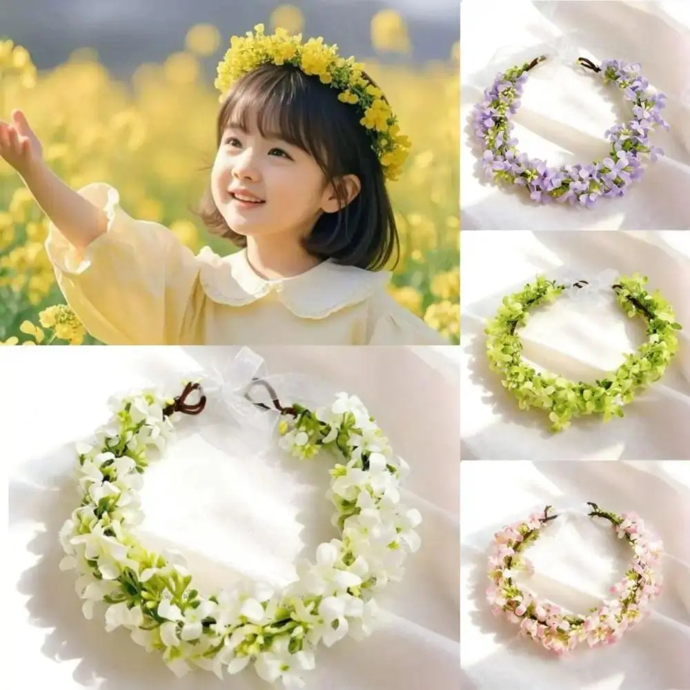Pastoral Scenic Rapeseed Flower Wreath Bright Cloth Flower Girl Children's Hair Accessories Bride Flower Crown Flower Garland