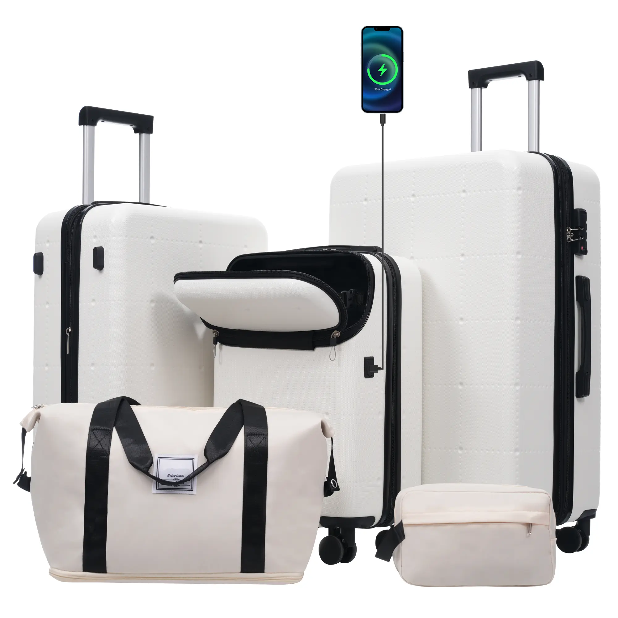 Nokaa Hardside Luggage Set 5 Piece with Bags, 20IN Half-Opening Carry-On Suitcase with USB Port, Expandable 24IN 28IN Spinner Suitcase with Double Spinner Wheels TSA Lock, Travel Luggage Set for Women Men, Packing Organizer Bags Included