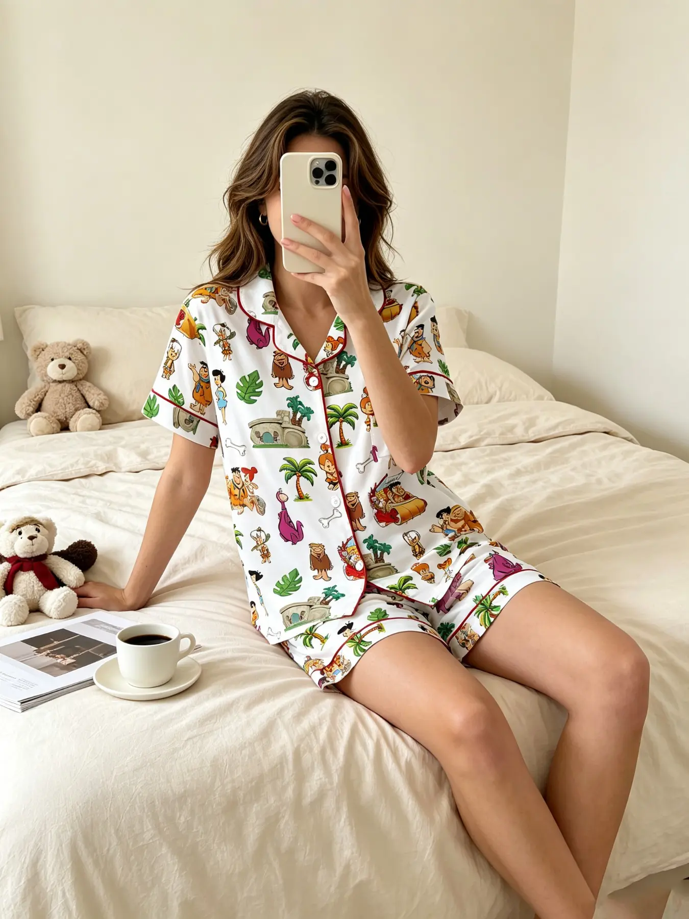Women's Pajama Set, Vintage Cartoon Print, Comfortable Loose Fit, Elastic Waist, Ideal for All Seasons, Casual Home Wear, Cartoon Pattern Pajamas, All Seasons Loungewear