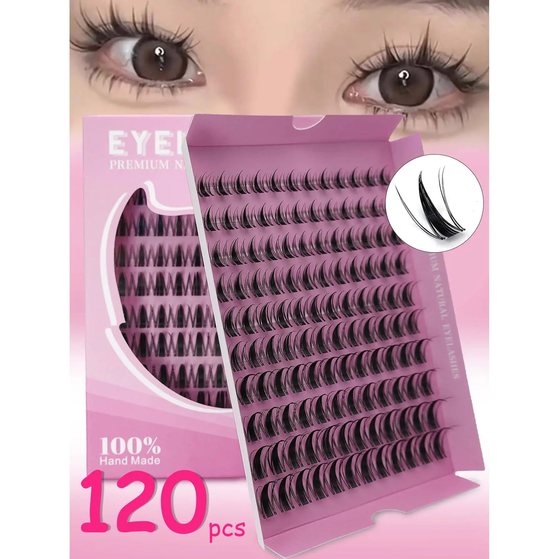 12 Rows Dense 120pcs Cluster False Eyelashes 10mm-18mm Handmade Natural Voluminous Eyelash Extensions for Daily & Party Makeup