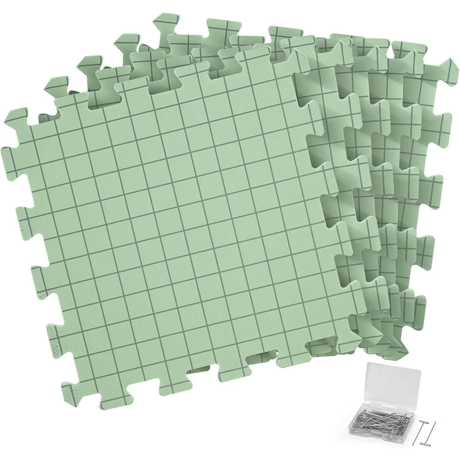 5 PCS Blocking Mats for Knitting & Crochet Projects, Crochet Blocking Mat with 50 T- Pins, Knitting Board and Pins (Green 5PCS)