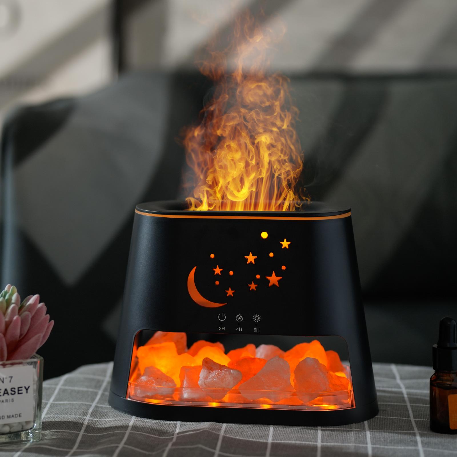 Star Moon Flame Diffuser and Atmosphere Salt Lamp, 8 Color Aromatherapy Diffuser Cool Mist Humidifier with Timer Auto-off Function for Home, Bedroom, Office, Yoga