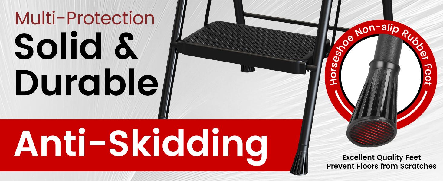 Step Ladder, Folding Step Stool with Wide Anti-Slip Pedal, Sturdy Steel Ladder, Convenient Handrail, Lightweight, Portable Steel Step Stool