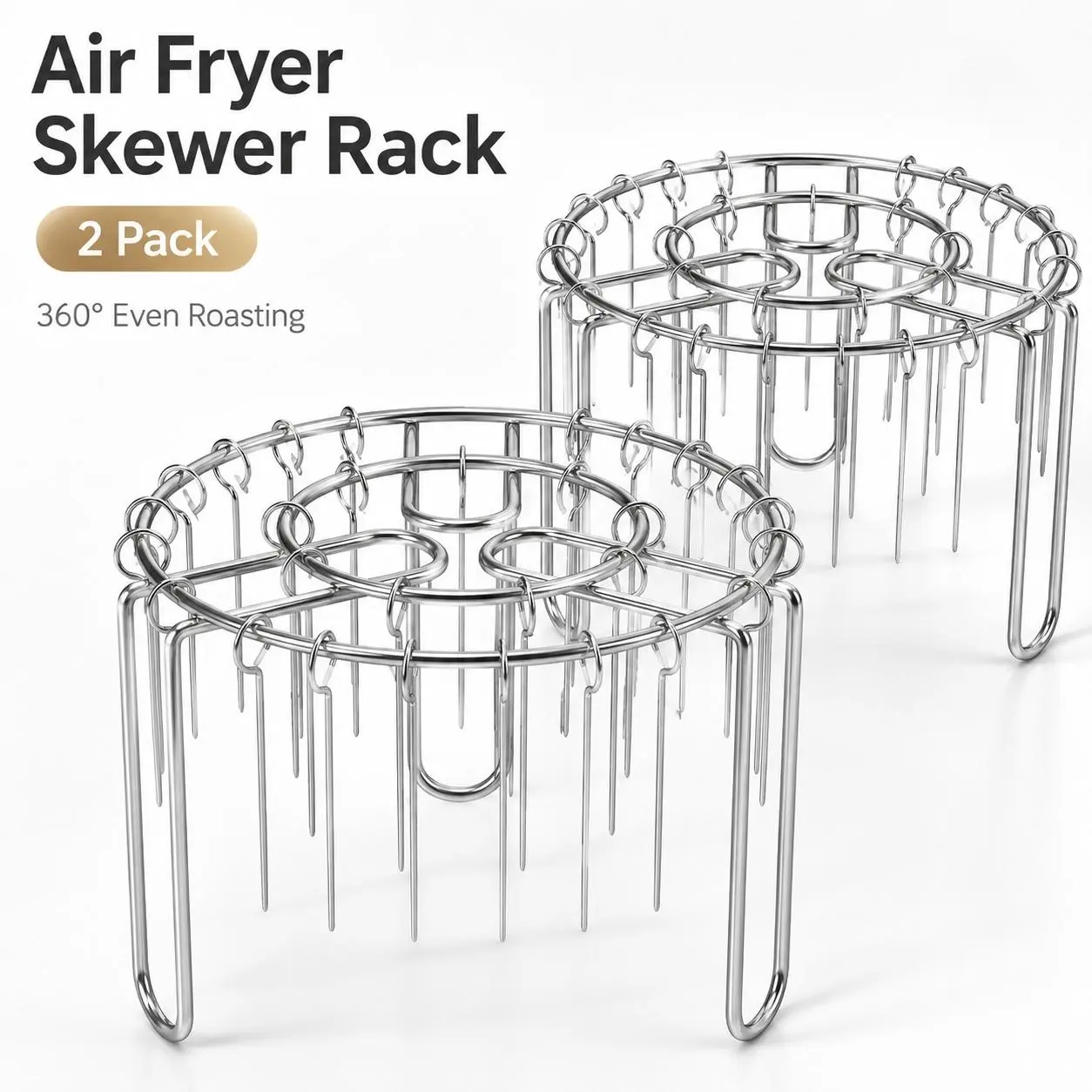 2 PCS Stainless Steel Air Fryer Skewer Rack, Round Kebab Grill Holder with Flat Edges for BBQ, Oven, Air Fryer & Indoor Outdoor Cooking