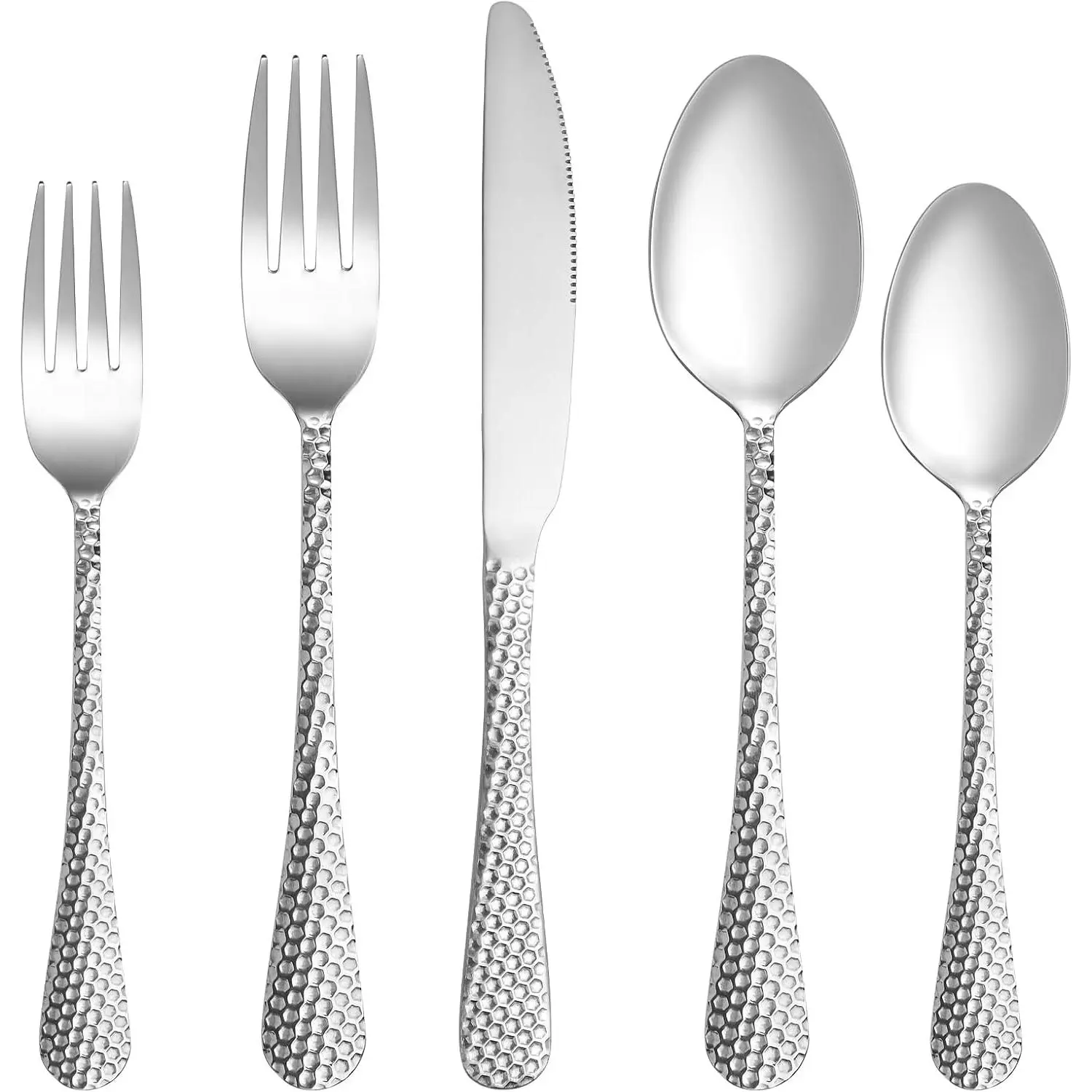 30 count Hammered Silverware Set Service for 6,Stainless Steel Flatware Set,Mirror Polished Cutlery Utensil Set,Durable  Kitchen Eating Tableware Set,Include Fork  Spoon Set,Dishwasher Safe