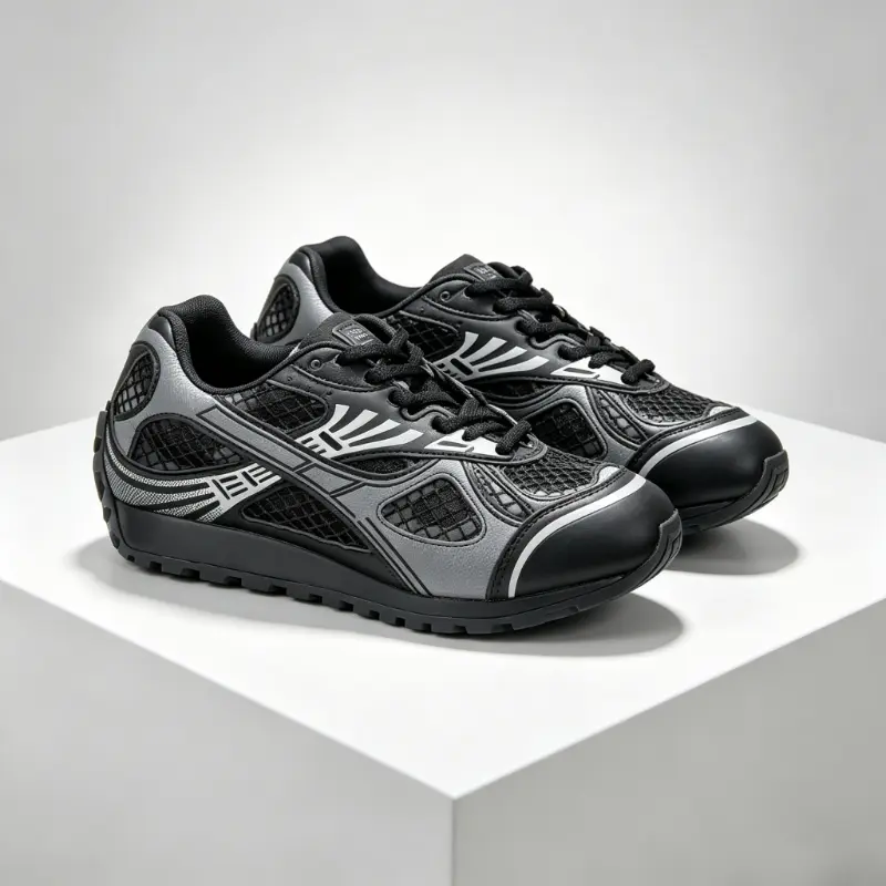 Vintage Mesh Running Sneakers Women Metallic Silver Green Trim Low Top Lace Up Athletic Trainers Breathable Mesh Retro Outdoor Walking Shoes Y2K Streetwear Fashion Casual Sport Sneakers