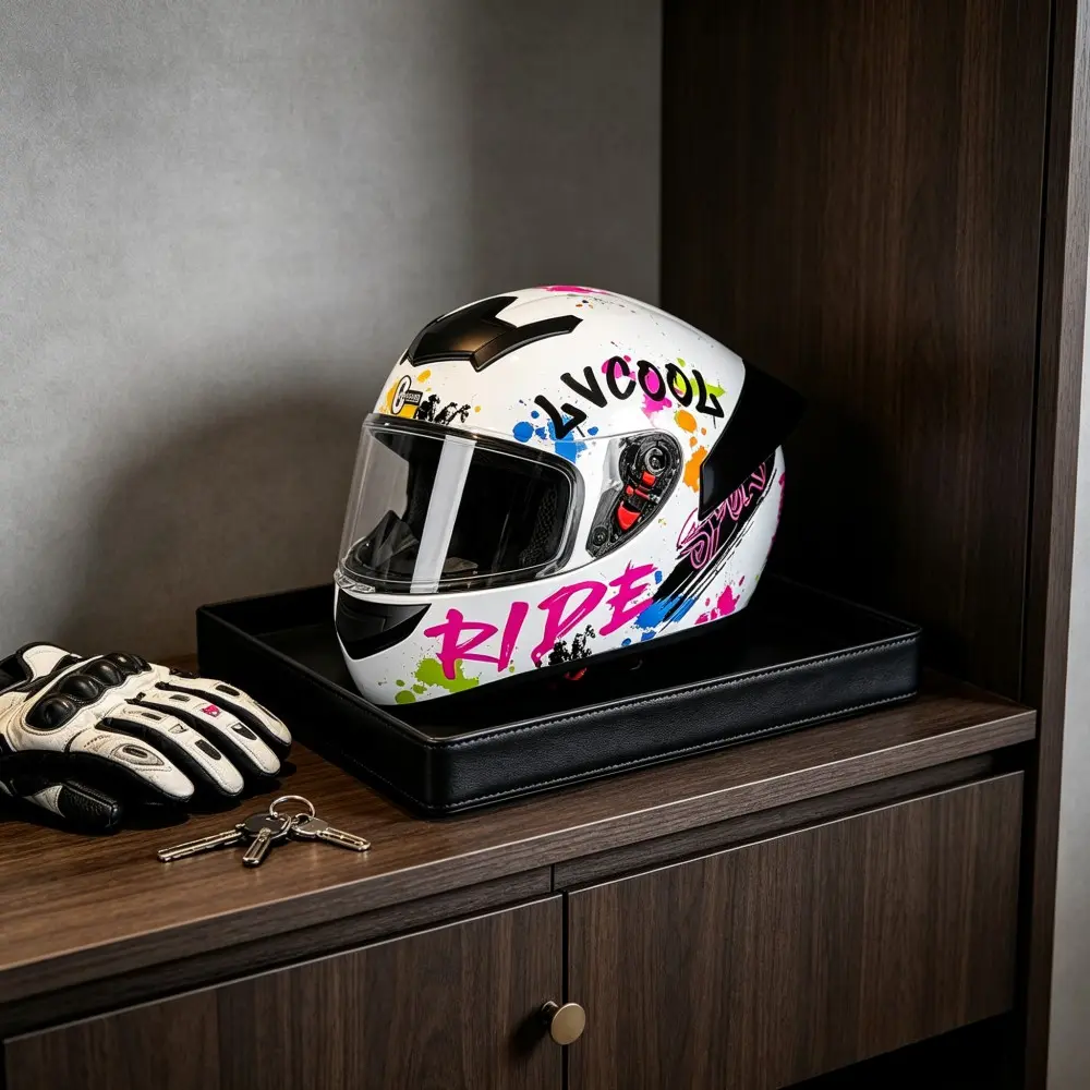 Girls' Graffiti Racing Helmet, Detachable Liner, Large Spoiler, Unisex, All-Season Motorcycle Protection Helmet