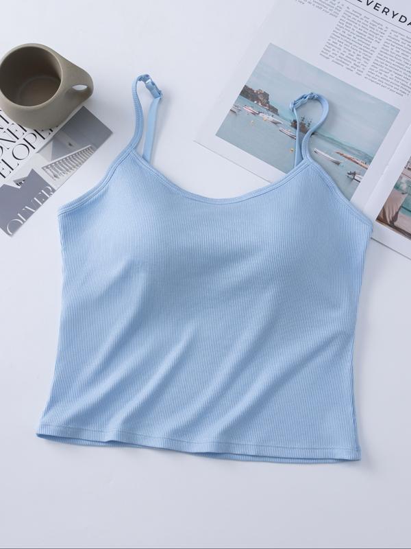 Women's Solid Ribbed Cami Top, Fitted Casual Sleeveless Crop Top for Daily Wear, Ladies Underwear for Summer