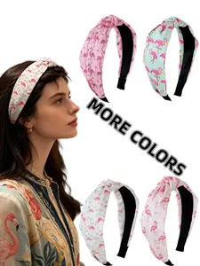 Four Styles Flamingo Print Hairbands, Heart/wave/polka Dot Base, Korean Sweet Style, Anti-Slip, Wide Fabric, Perfect for Beach & Daily Wear